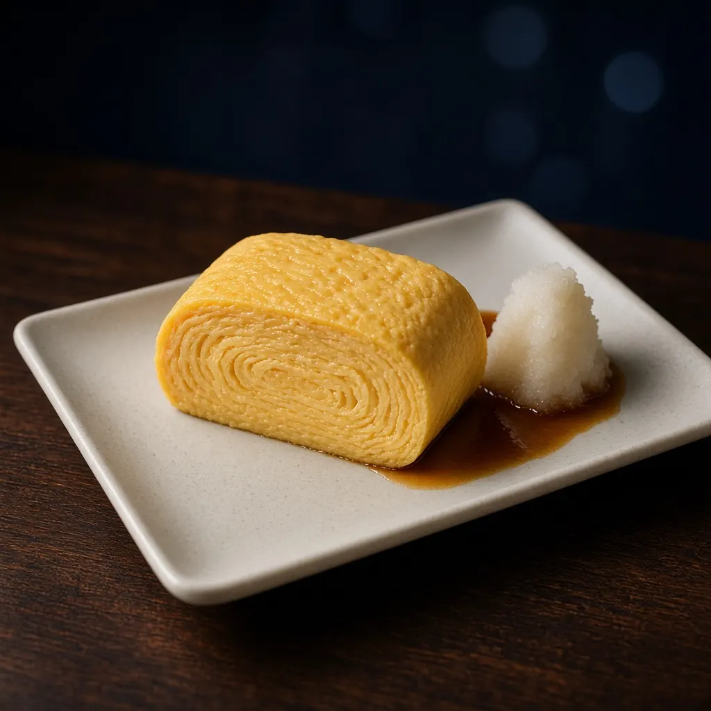 層になっただし巻き玉子と、大根おろし。